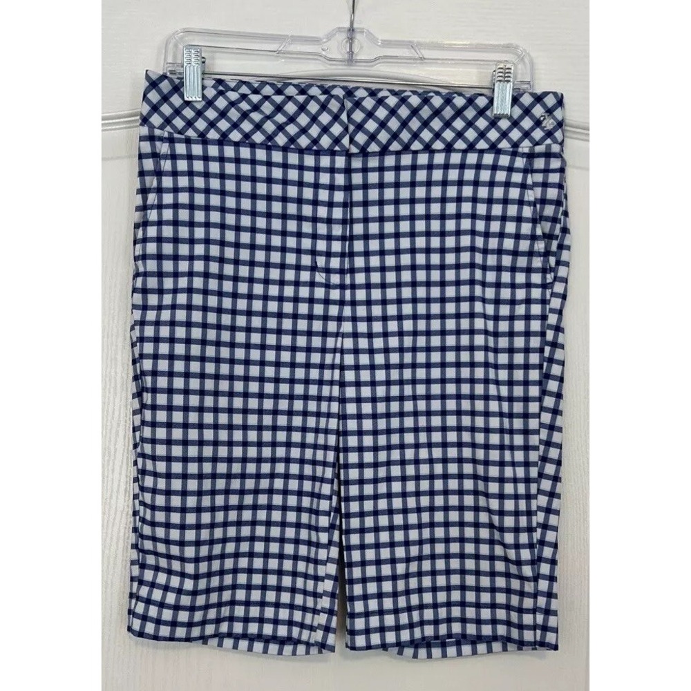 IZOD Golf Shorts Womens 6 Blue Plaid Bermuda Flat Front Stretch 10.5 Inseam